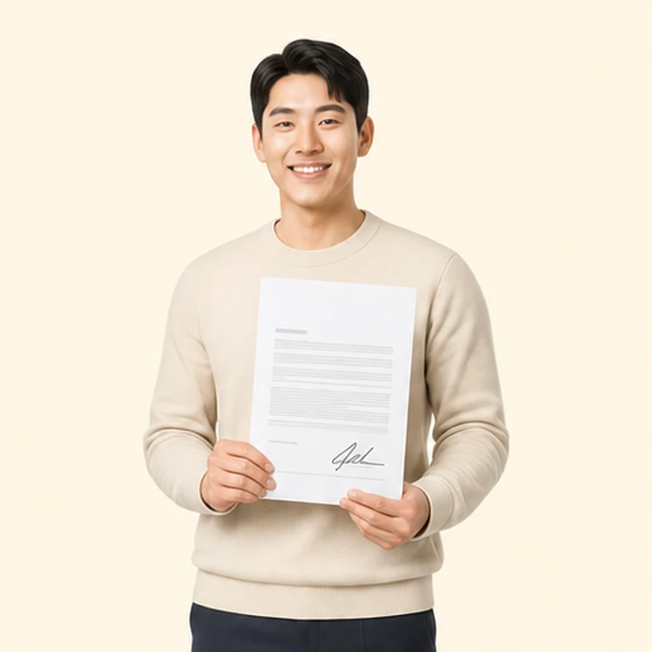 신용불량자 QM6 장기렌트 서면 견적서를 들고 있는 고객